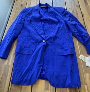 Nwt Anne Klein II Vintage Womens 100% Silk Royal Blue Blazer Size 6